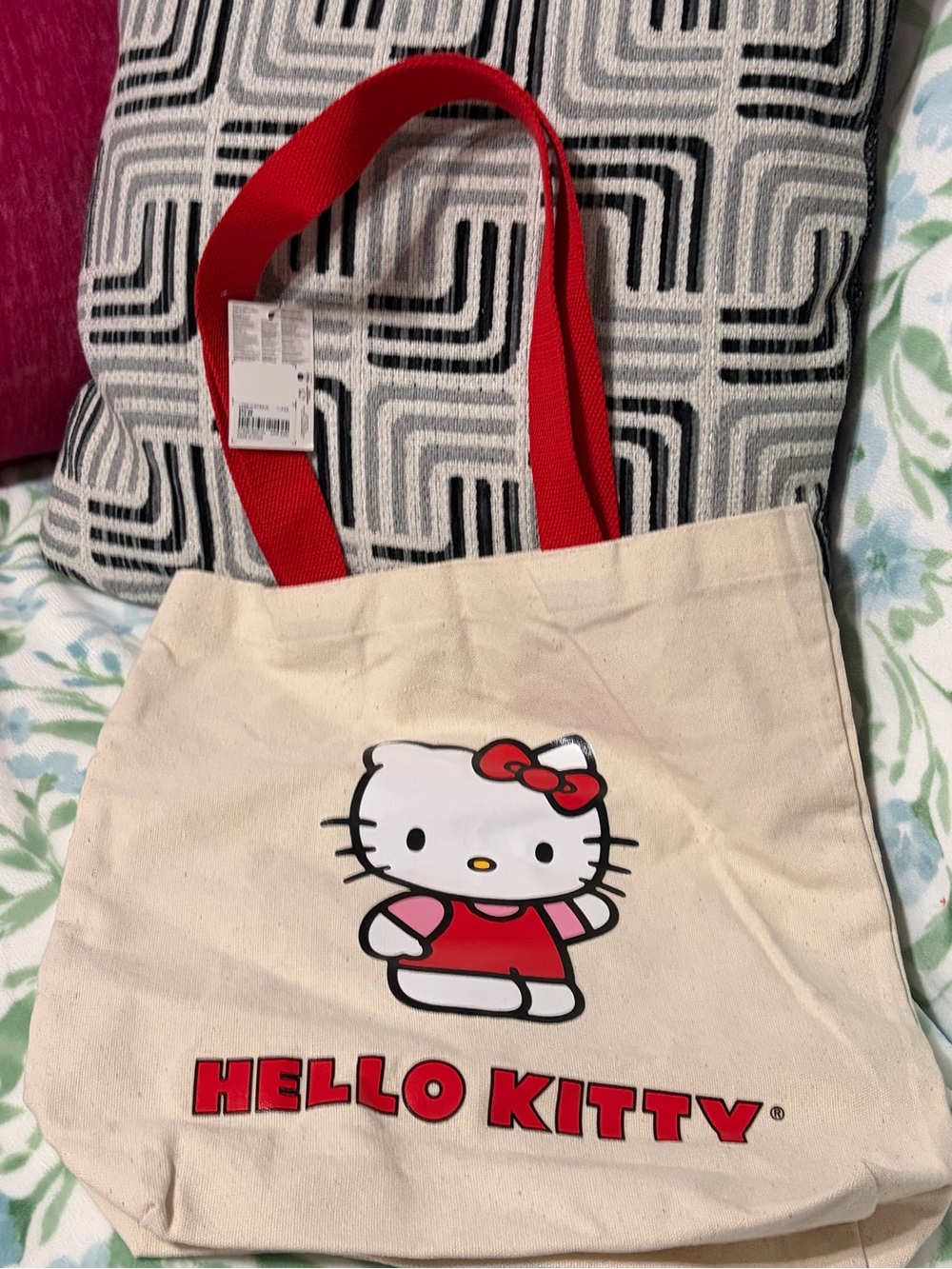 Hello Kitty Cream Canvas Tote with Red Handles